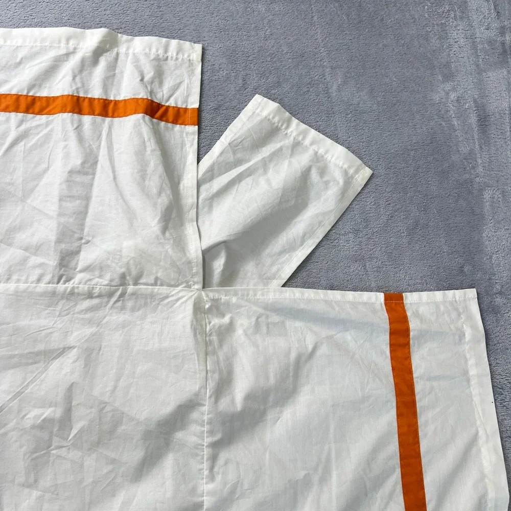 Pottery Barn Morgan Banded Full Size Bed Skirt White Orange Stripe 14
